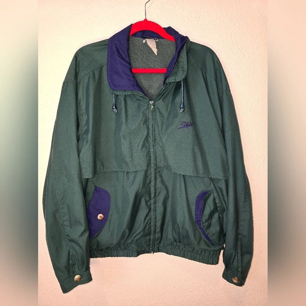 Vintage 90s  Mens Speedo Tan Jacket Large Windbreaker Navy Blue/green